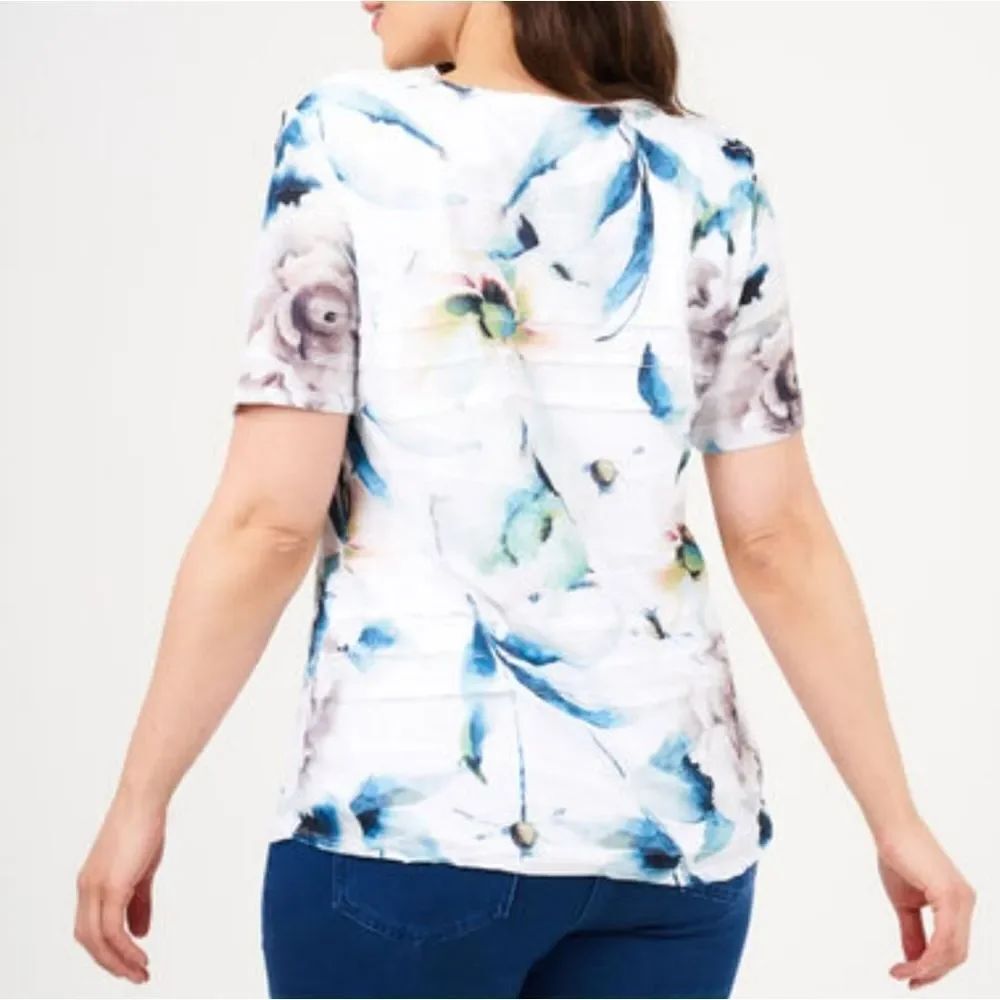 BRAND NEW SALOOS SHORT SLEEVE FLORAL PRINT DESIGN WOMEN'S BLOUSE